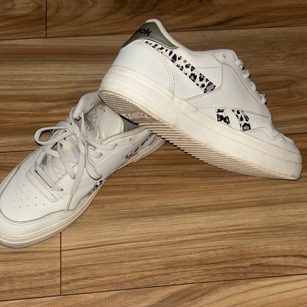 Reebok Women's White Sneakers with Leopard Print Accent